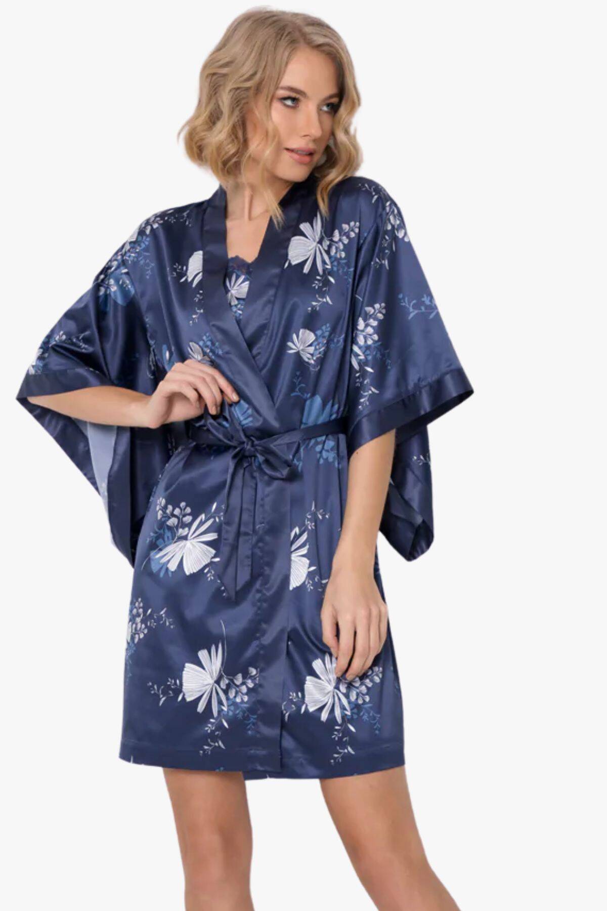 Халат женский укороченный ARUELLE Whiley gown, синий вид 0