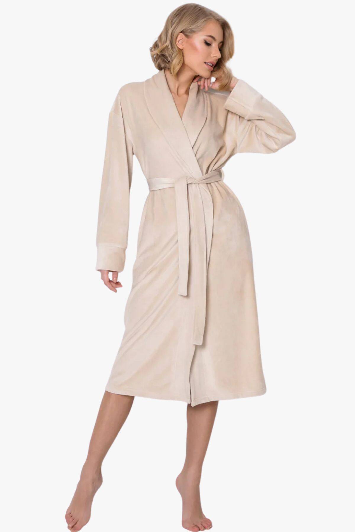 Жіночий халат подовжений ARUELLE Jess bathrobe, бежевий вид 0