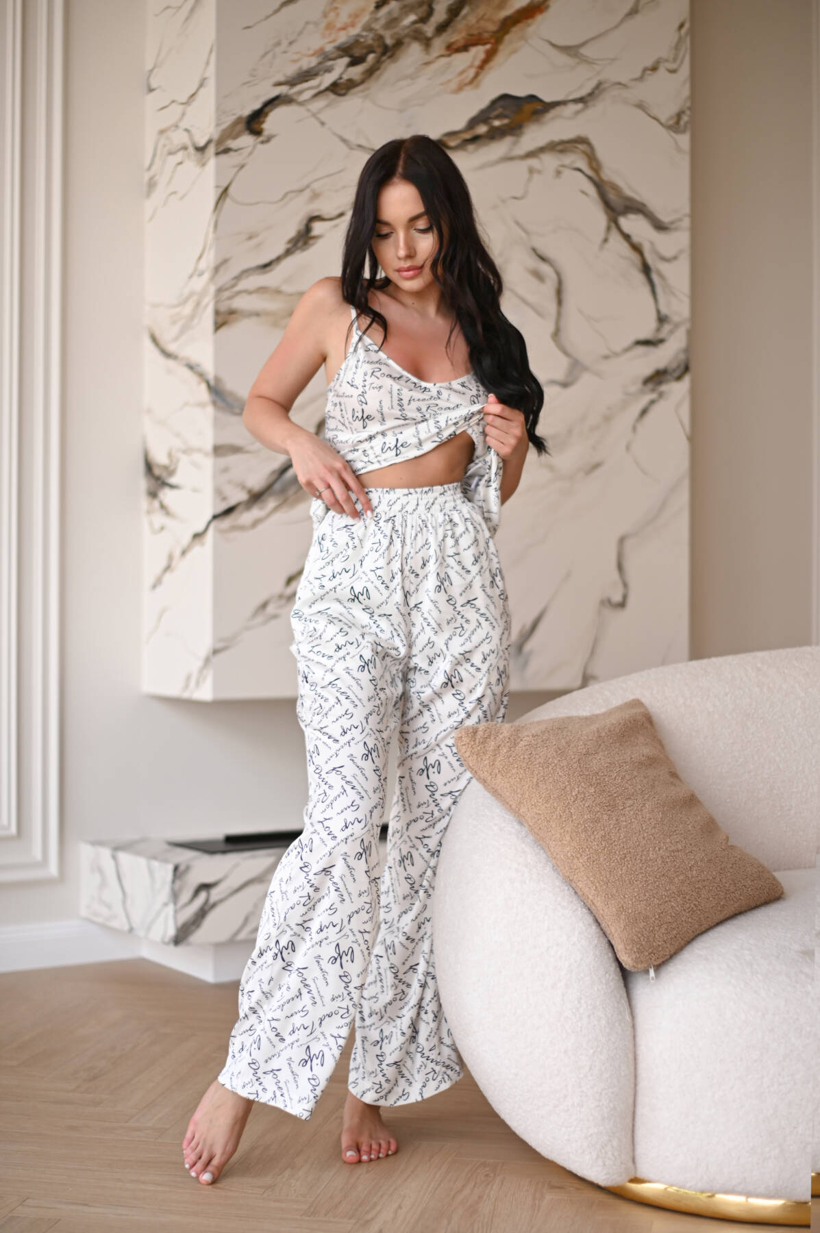 Піжама жіноча зі штанами MILANGE ML 8101, Love Drive білий вид 0