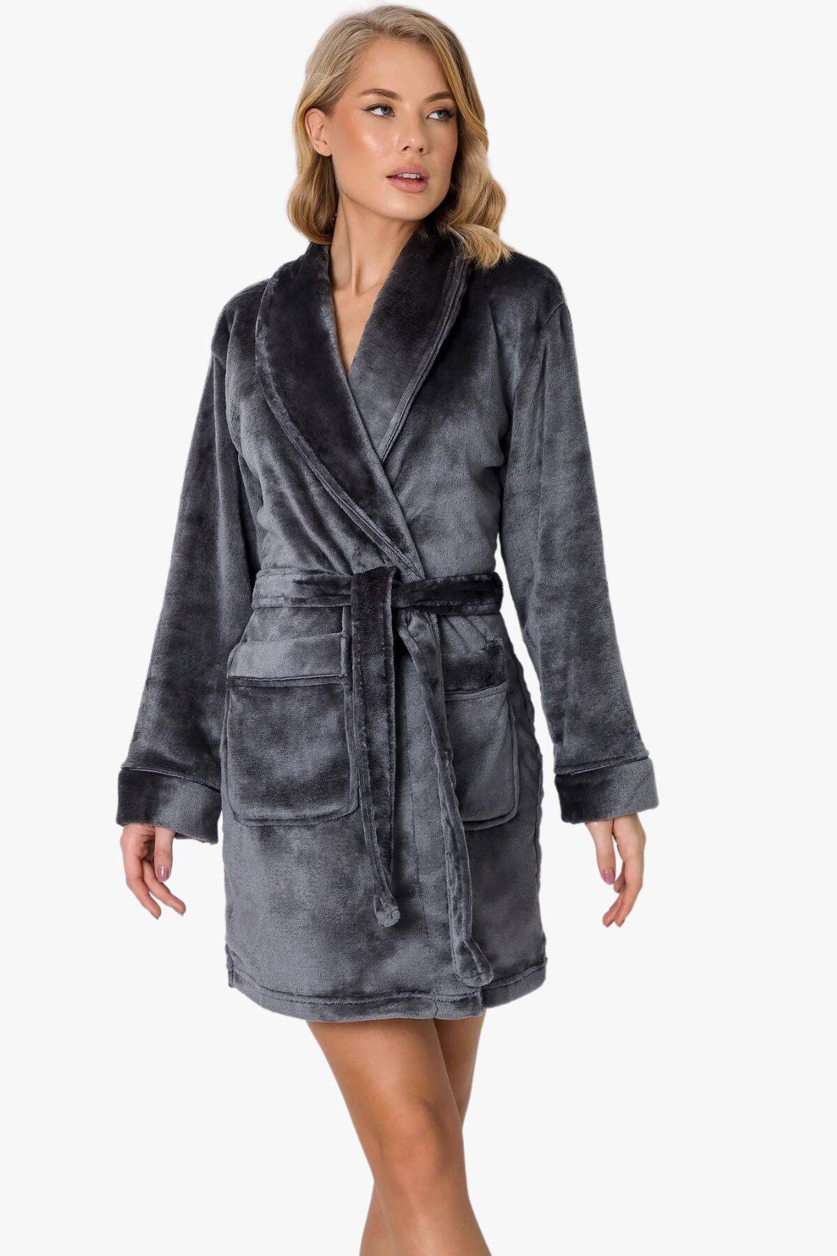 Халат жіночий укорочений ARUELLE Eve bathrobe dark grey, темно-сірий вид 0