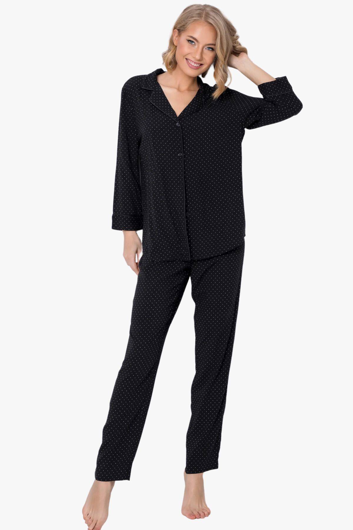 Пижама женская с брюками ARUELLE Berthine pajama long, черный вид 0