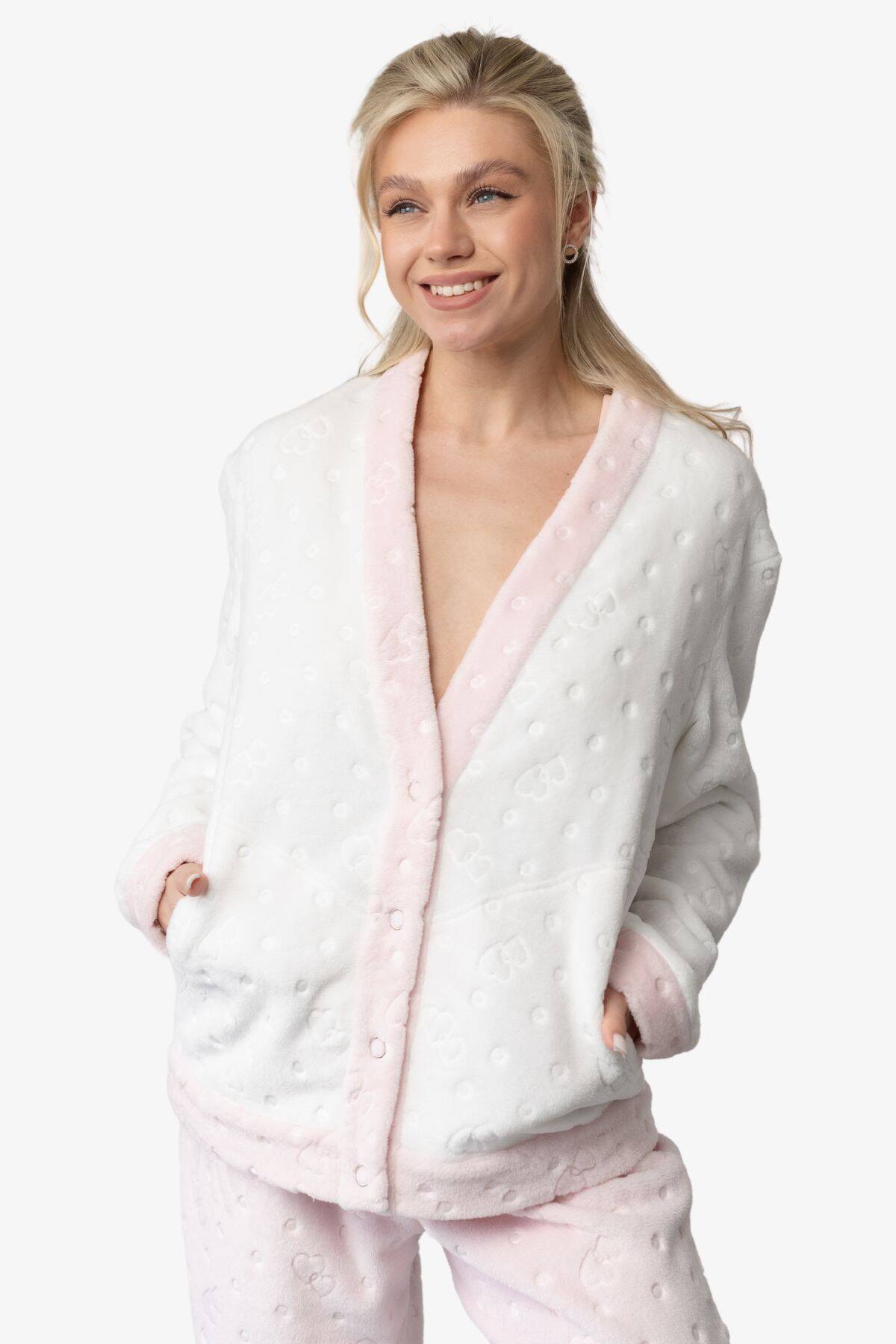 Пижама женская теплая MILANGE ML 0870, Белый-розовый/сердечки вид 0