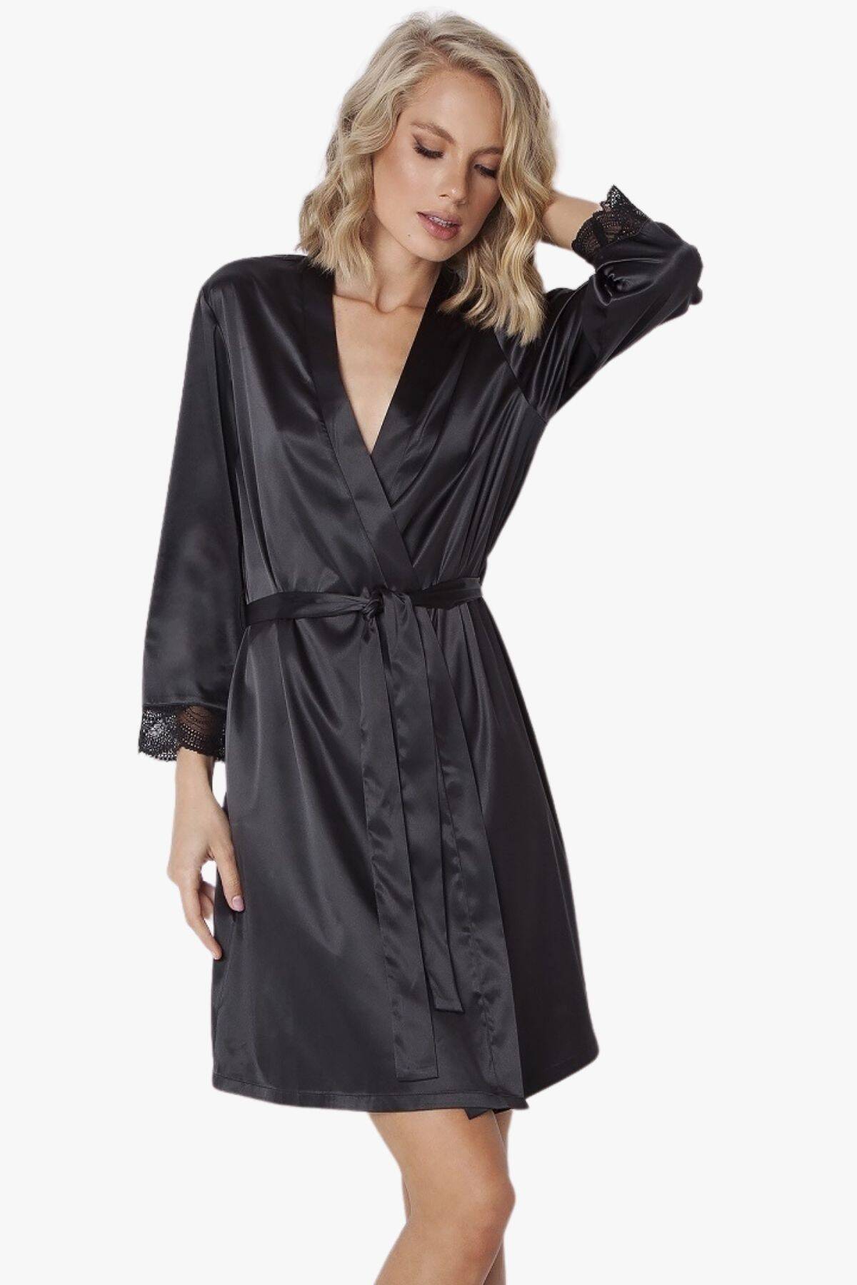 Жіночий халат укорочений ARUELLE Aberdine gown, чорний вид 0