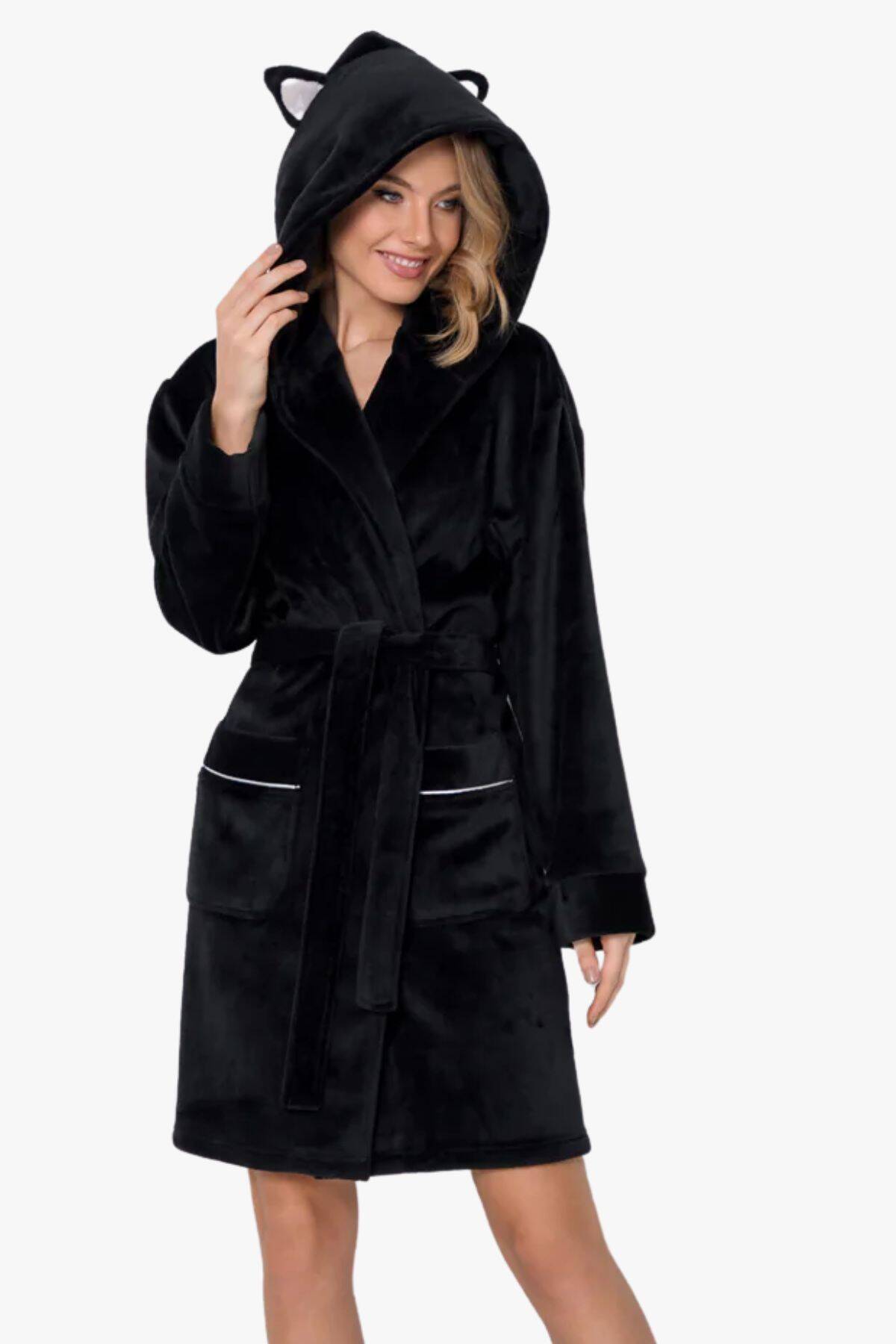 Халат женский укороченный ARUELLE Rachel bathrobe, черный вид 0